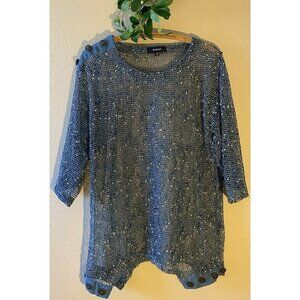 COPY - Kaktus Crochet Open Knit Top 3/4 Sleeve Blue Medium Buttons Lagenlook Bo…